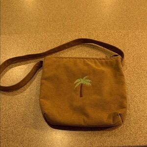 Brown Suede Crossbody Bag with Embroidered Palm Tree
